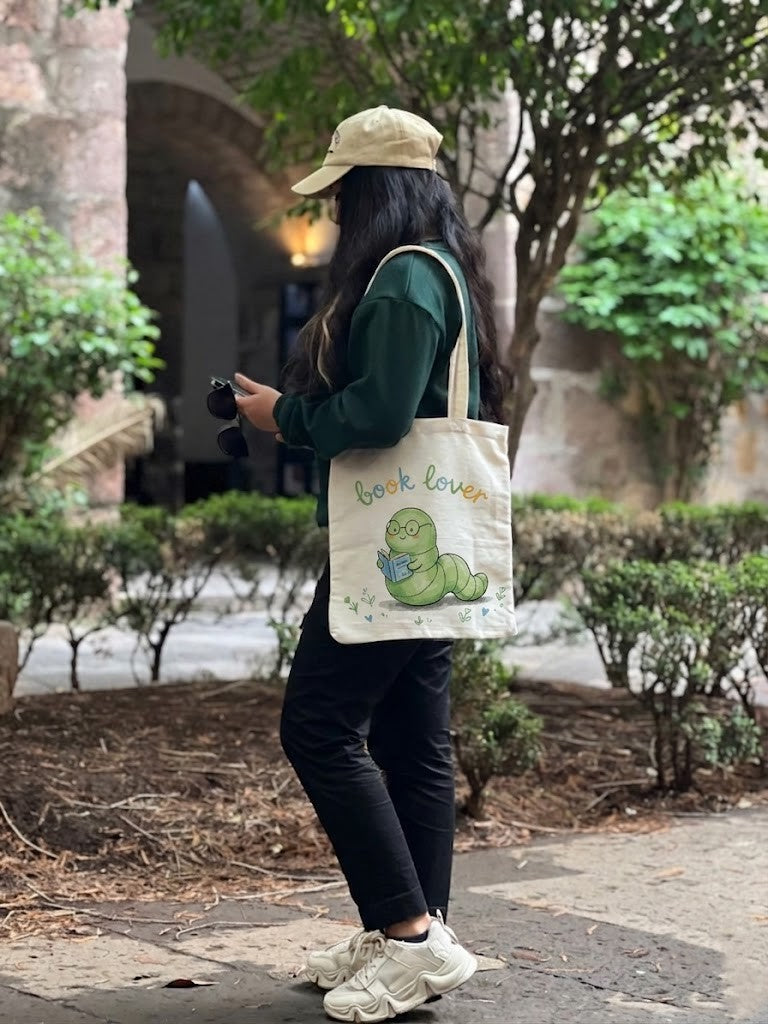 Hand Drawn Tote Bag Bookworm, Cute Book Lover Canvas Bag, No Stencil Hand Drawn Bookish Gift, Reading Worm Tote, Unique Librarian Gift