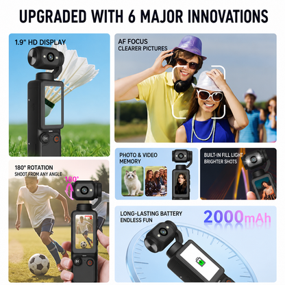 Q7 Pocket 4K Gimbal Camera with 180° Rotating Lens, Auto Focus & EIS