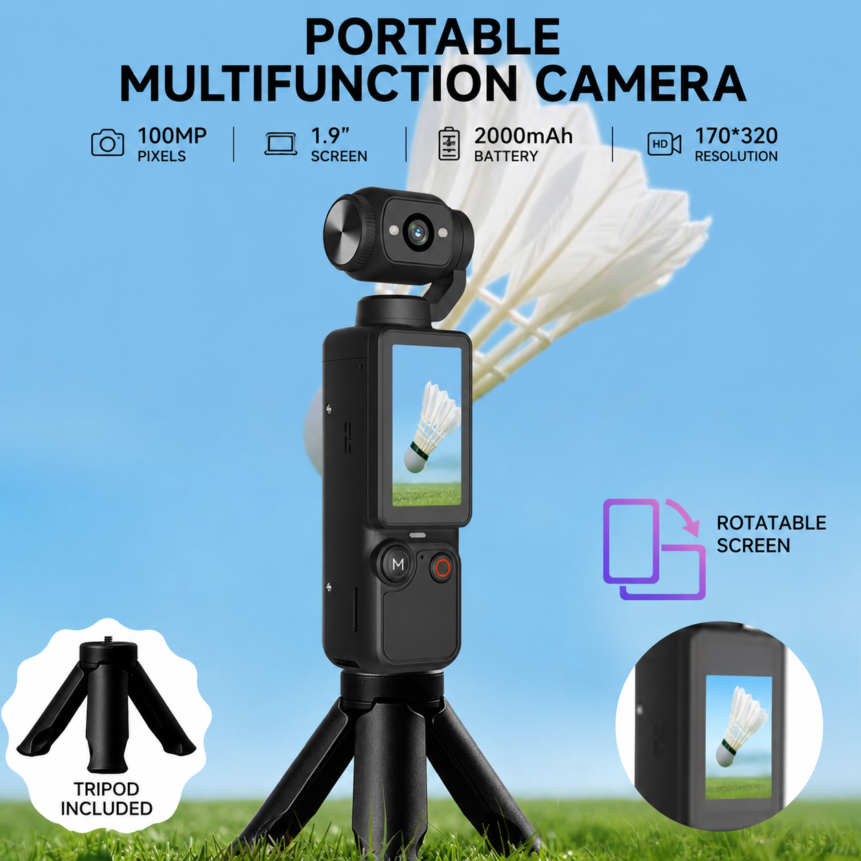 Q7 Pocket 4K Gimbal Camera with 180° Rotating Lens, Auto Focus & EIS