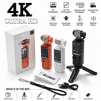 Q7 Pocket 4K Gimbal Camera with 180° Rotating Lens, Auto Focus & EIS