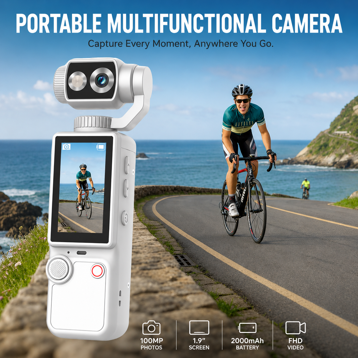 Q7 Pocket 4K Gimbal Camera with 180° Rotating Lens, Auto Focus & EIS