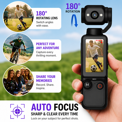Q7 Pocket 4K Gimbal Camera with 180° Rotating Lens, Auto Focus & EIS
