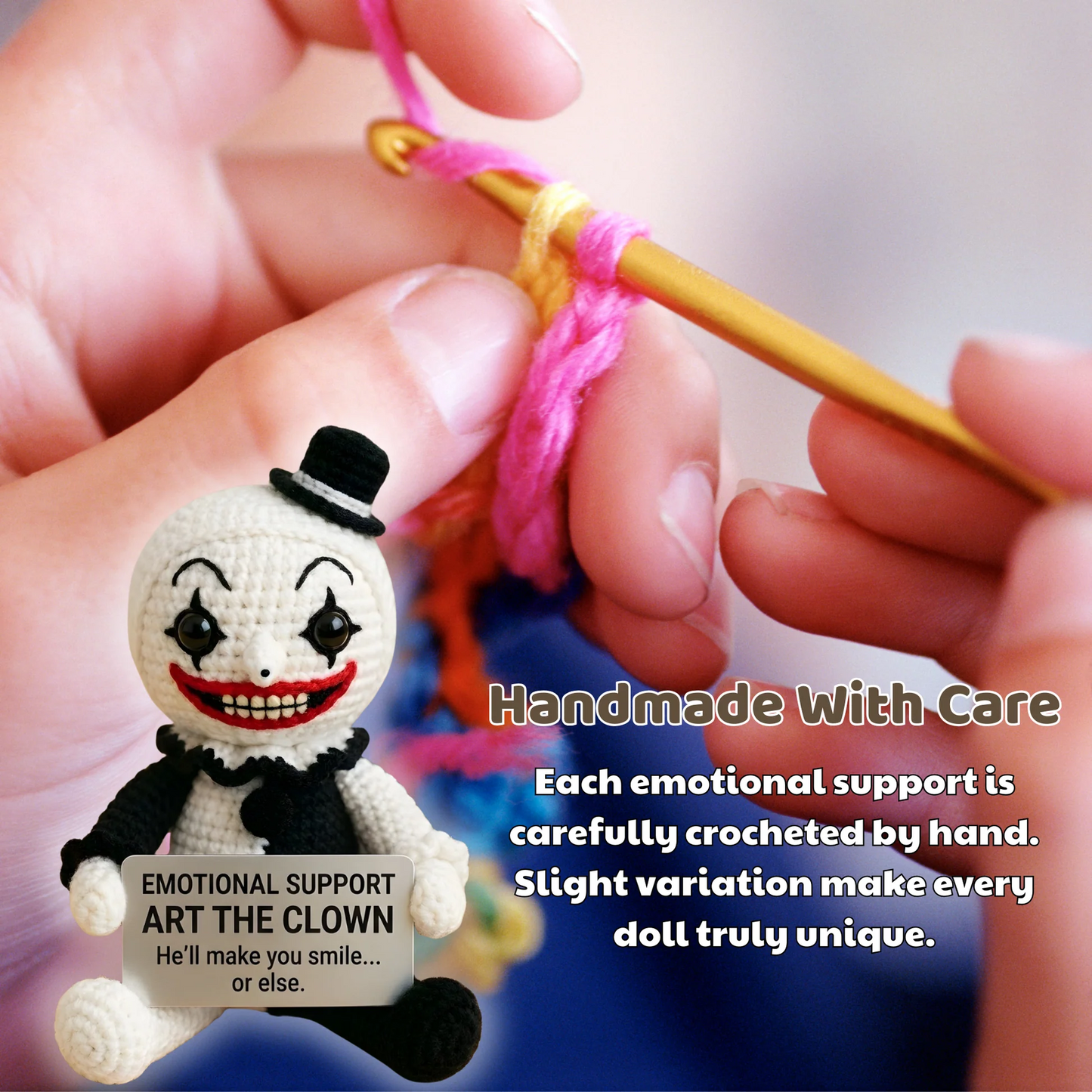 WoolyArtis™ - Emotional Support Art the Clown Crochet Doll - WoolyArtis