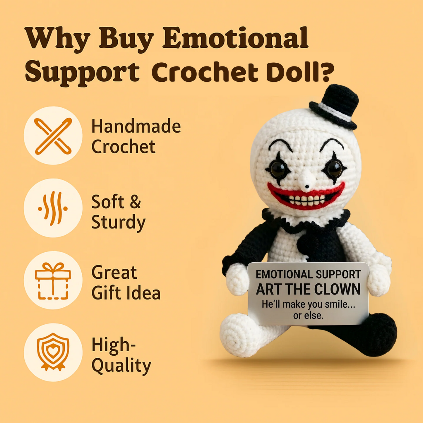 WoolyArtis™ - Emotional Support Art the Clown Crochet Doll - WoolyArtis