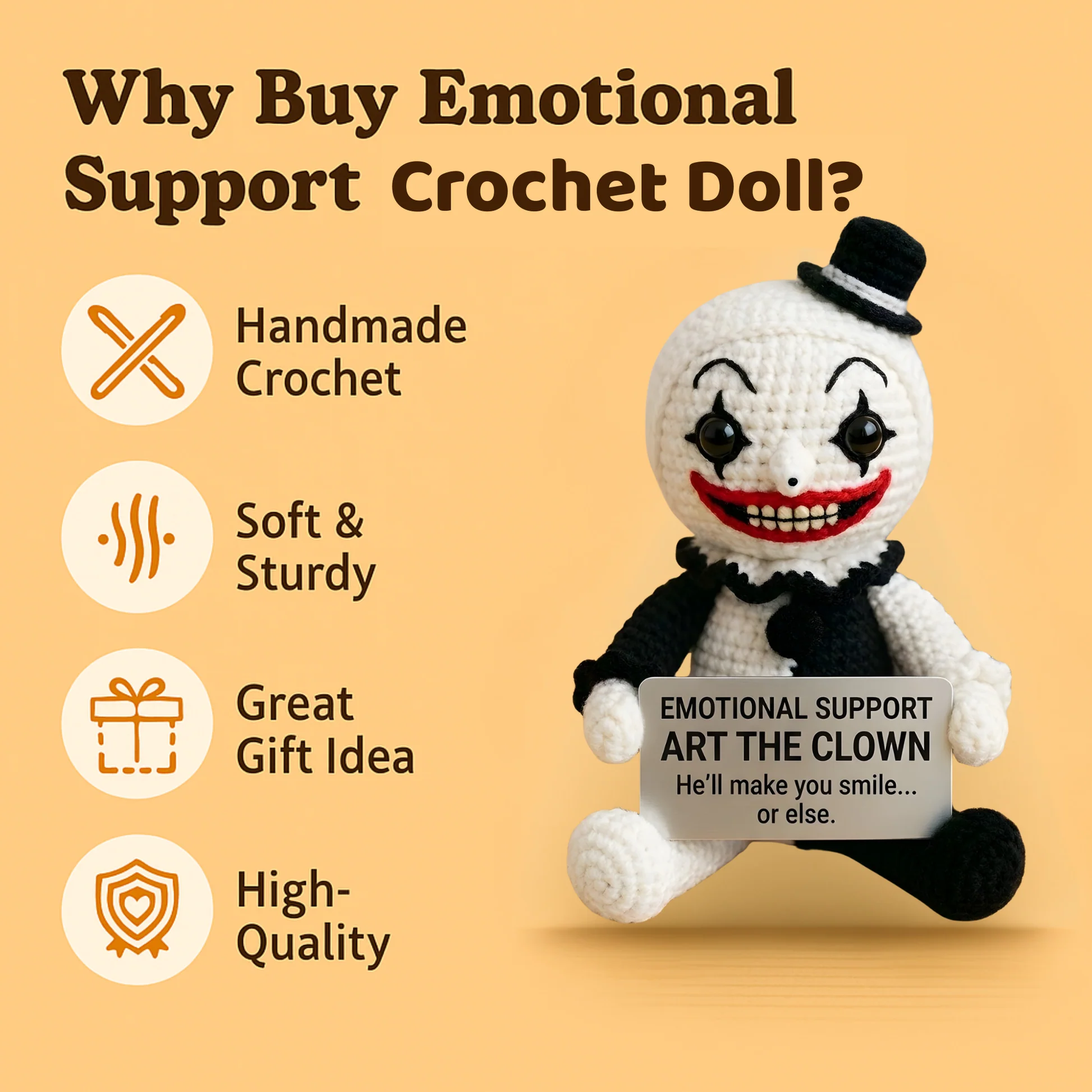 WoolyArtis™ - Emotional Support Art the Clown Crochet Doll - WoolyArtis