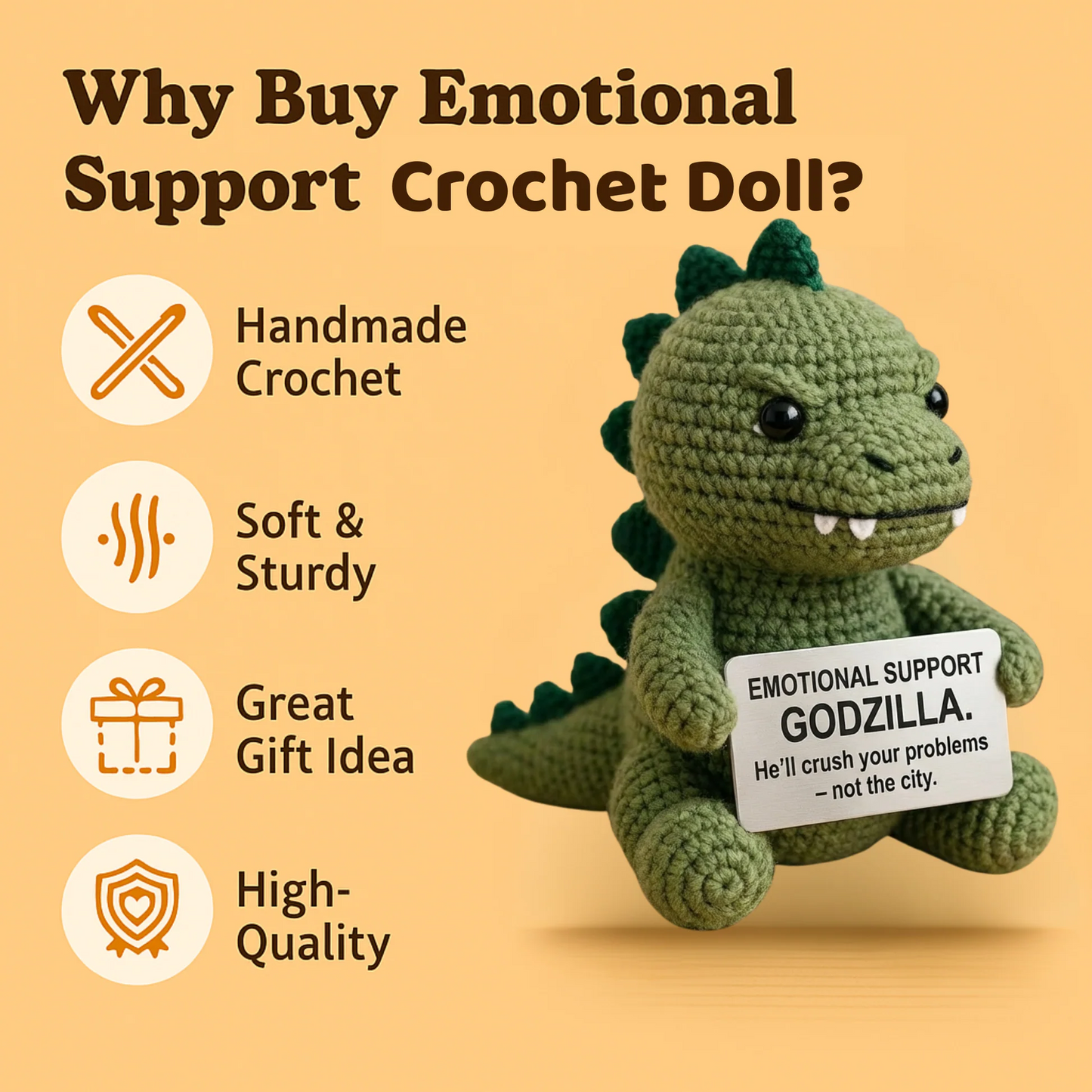 WoolyArtis™ - Emotional Support Godzilla Crochet Doll - WoolyArtis