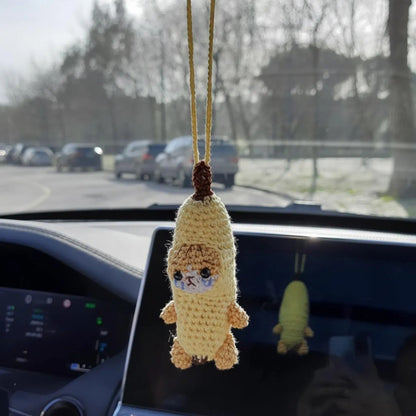 WoolyArtis™ - Handmade Crochet Crying Banana Cat Car Mirror Hanging Charm - WoolyArtis