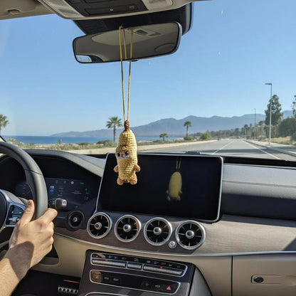 WoolyArtis™ - Handmade Crochet Crying Banana Cat Car Mirror Hanging Charm - WoolyArtis