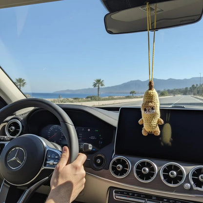 WoolyArtis™ - Handmade Crochet Crying Banana Cat Car Mirror Hanging Charm - WoolyArtis