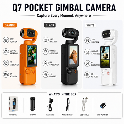 Q7 Pocket 4K Gimbal Camera with 180° Rotating Lens, Auto Focus & EIS