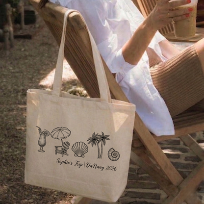 Hand Drawn Custom Tote Bag | Personalized Beach Trip Welcome Tote, Hand Painted Destination Wedding Gift