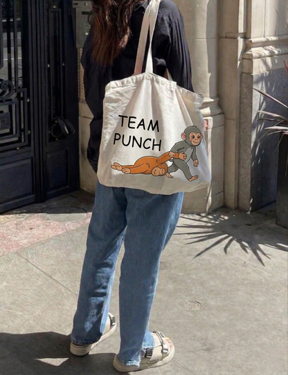 Hand Drawn Team Punch Tote Bag | Funny Baby Monkey Canvas Bag