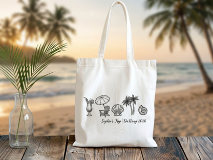 Hand Drawn Custom Tote Bag | Personalized Beach Trip Welcome Tote, Hand Painted Destination Wedding Gift