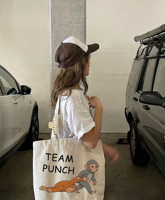 Hand Drawn Team Punch Tote Bag | Funny Baby Monkey Canvas Bag