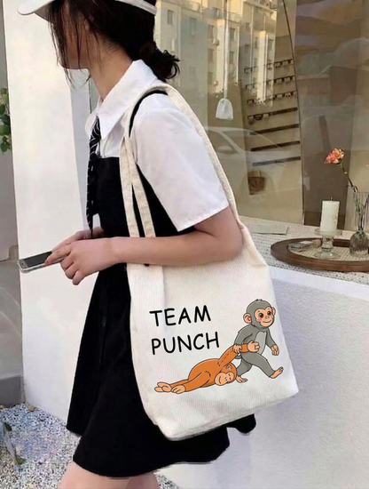 Hand Drawn Team Punch Tote Bag | Funny Baby Monkey Canvas Bag