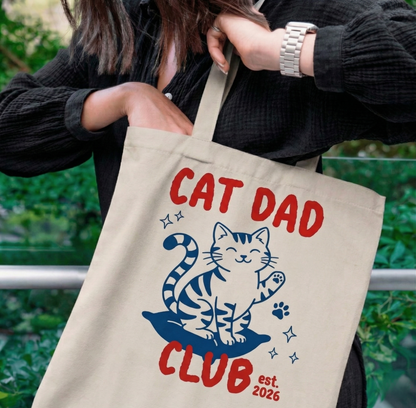 Hand Drawn Cat Dad Club Tote Bag | Personalized Funny Cat Lover Canvas Bag, 100% Hand Drawn Pet Dad Gift
